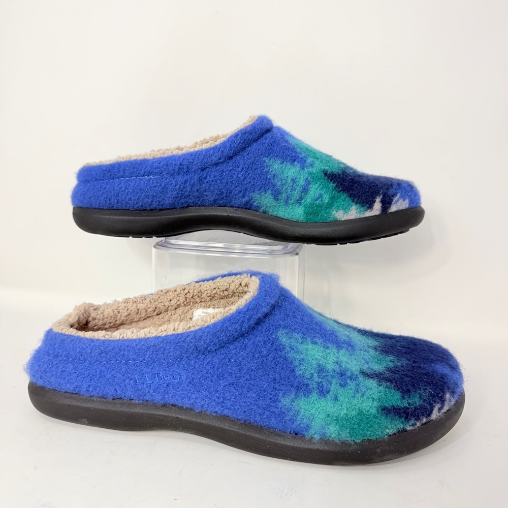 LL Bean Daybreak Scuffs Boiled Wool Tree Slippers Blue Women 10 Medium 305194